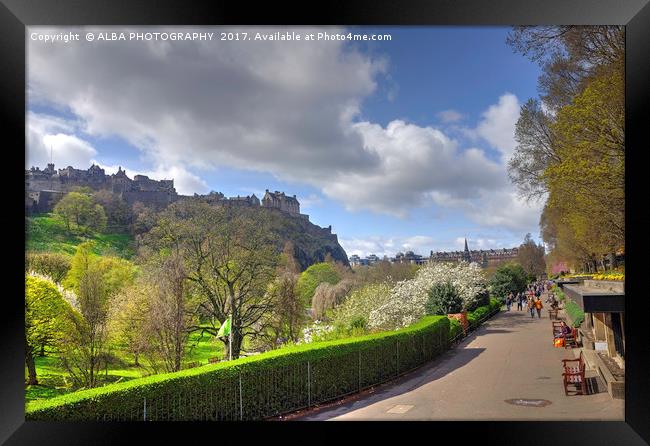 Edinburgh Castle & Princes Street Gardens, Edinbur Framed Print by ALBA PHOTOGRAPHY