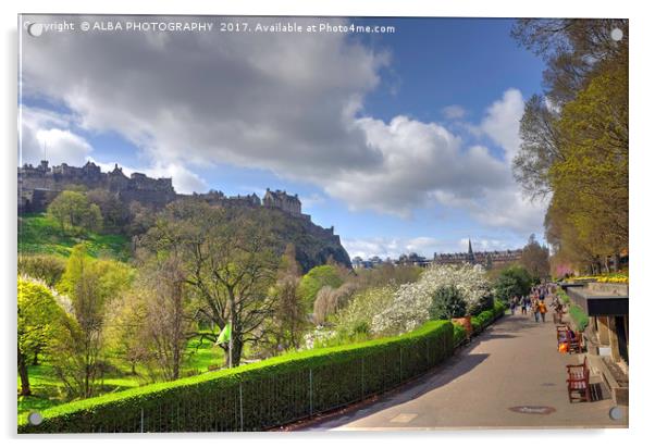 Edinburgh Castle & Princes Street Gardens, Edinbur Acrylic by ALBA PHOTOGRAPHY