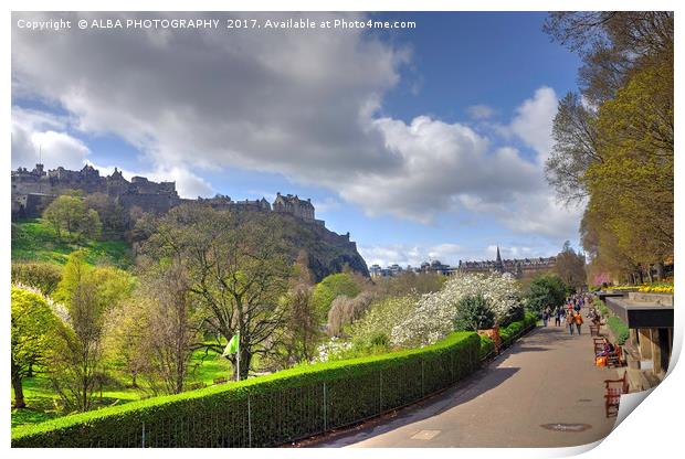 Edinburgh Castle & Princes Street Gardens, Edinbur Print by ALBA PHOTOGRAPHY
