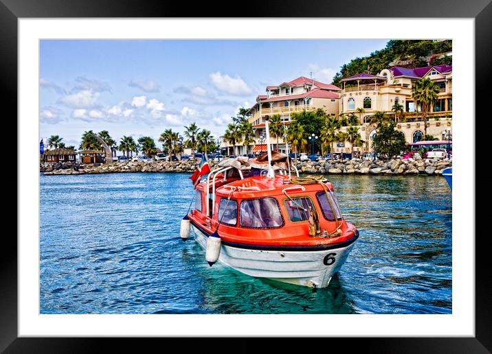 Orange Lifeboats Across Colorful Bay Framed Mounted Print by Darryl Brooks