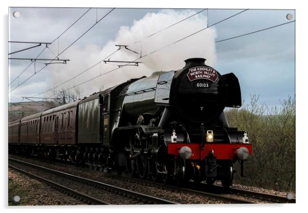 The Flying Scotsman approaching Steeton Station in Acrylic by Philip Catleugh