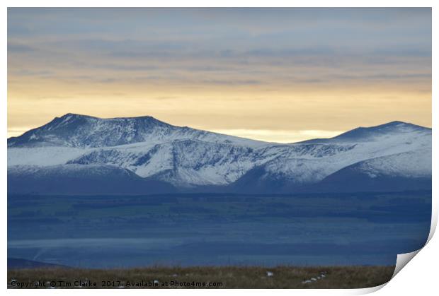 snow capped mountains Print by Tim Clarke