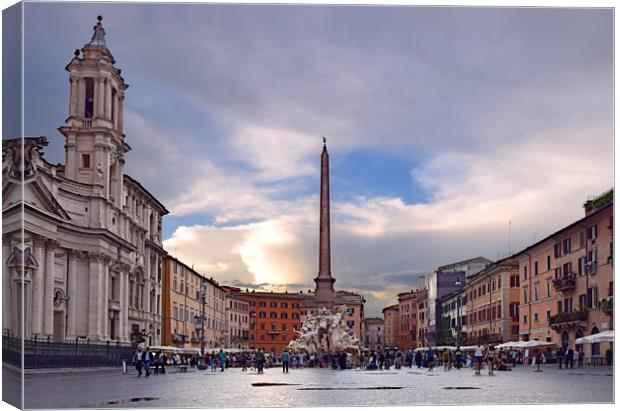 Piazza Navona After The Storm Canvas Print by Carl Blackburn