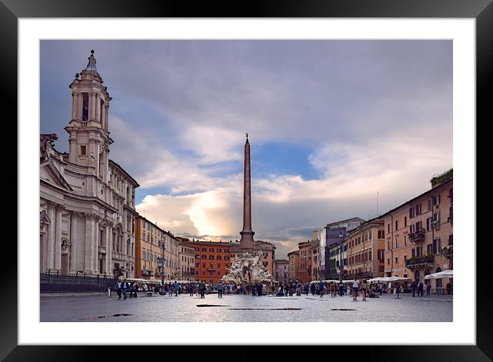 Piazza Navona After The Storm Framed Mounted Print by Carl Blackburn