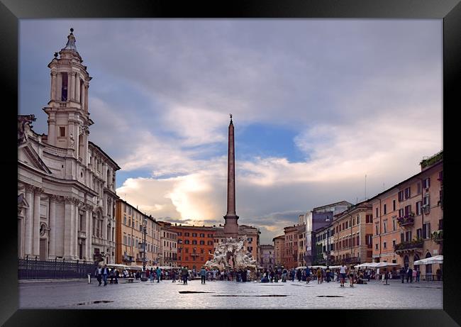Piazza Navona After The Storm Framed Print by Carl Blackburn