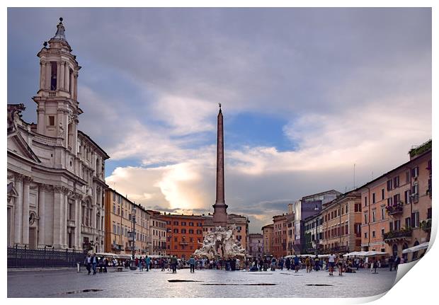 Piazza Navona After The Storm Print by Carl Blackburn