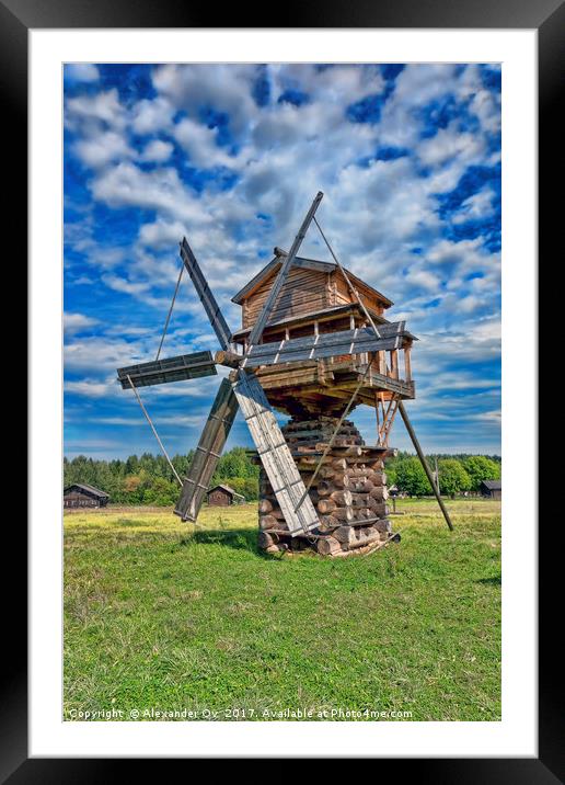 wooden windmil in Russia Framed Mounted Print by Alexander Ov