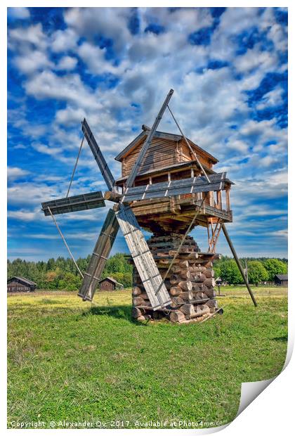 wooden windmil in Russia Print by Alexander Ov