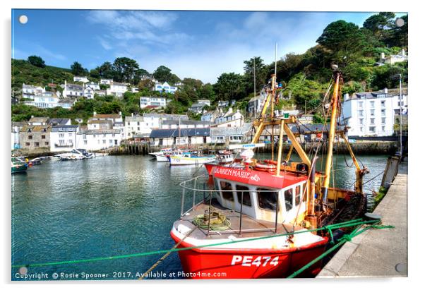 Fishing boats at Polperro Harbour  Acrylic by Rosie Spooner