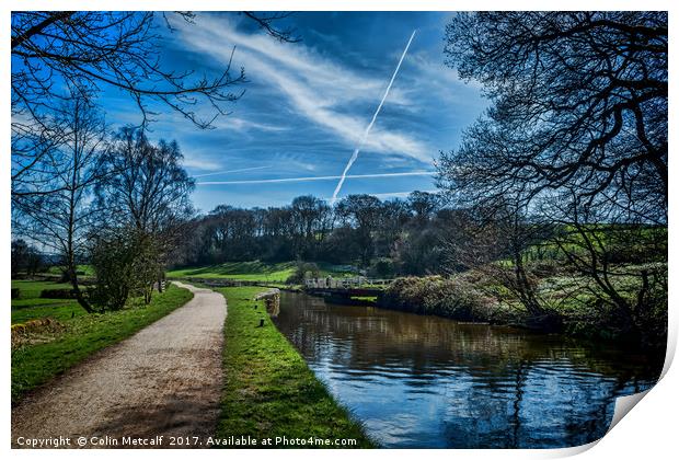 Vapour trails over the canal. Print by Colin Metcalf