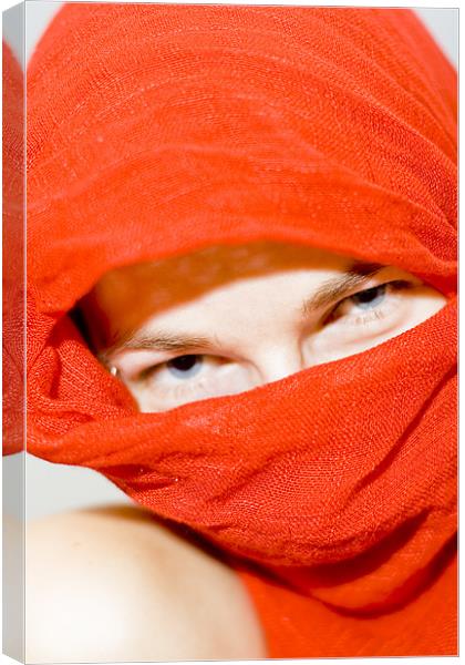 Blue eyes with red scarf Canvas Print by Gabor Pozsgai