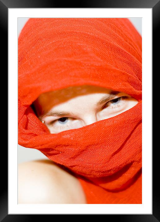 Blue eyes with red scarf Framed Mounted Print by Gabor Pozsgai