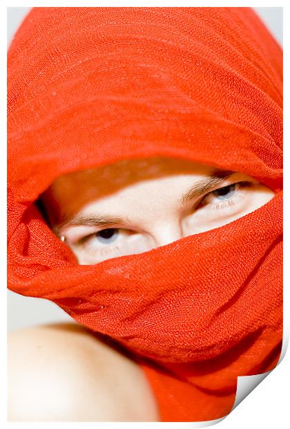 Blue eyes with red scarf Print by Gabor Pozsgai