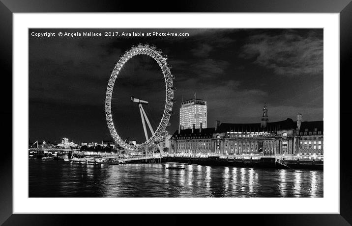The London Eye Black and White                Framed Mounted Print by Angela Wallace