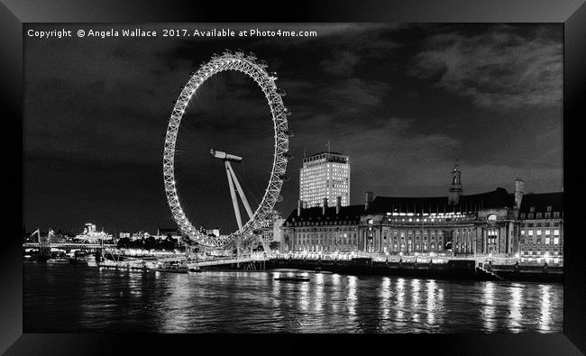 The London Eye Black and White                Framed Print by Angela Wallace