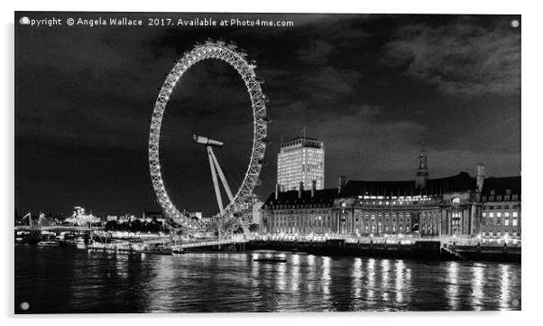 The London Eye Black and White                Acrylic by Angela Wallace