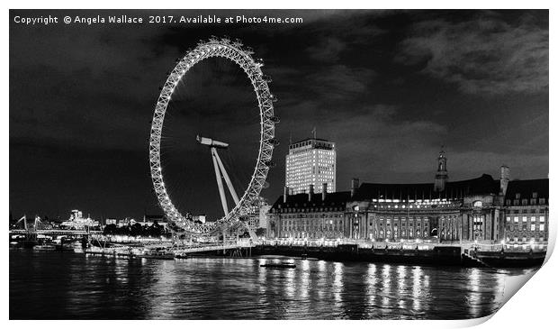 The London Eye Black and White                Print by Angela Wallace