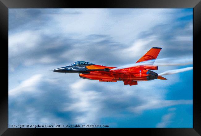 F16 IN RED AND ORANGE Framed Print by Angela Wallace