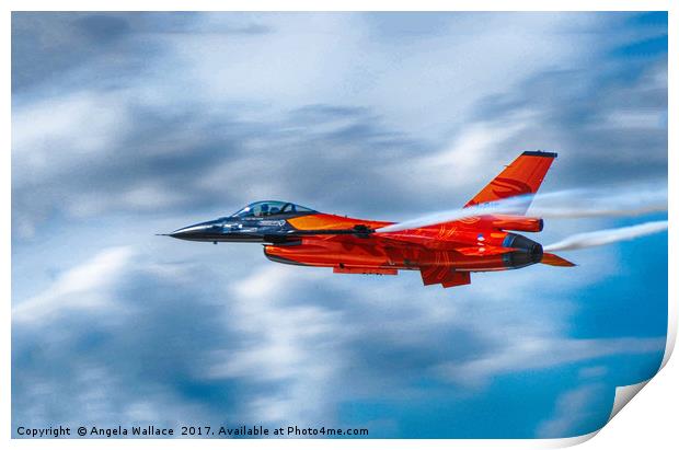 F16 IN RED AND ORANGE Print by Angela Wallace