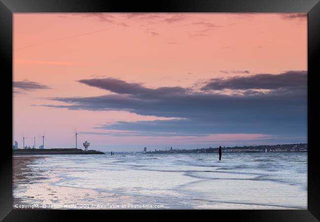 Water rushes in on Crosby beach Framed Print by Jason Wells