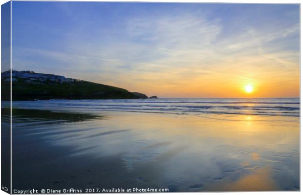 Fistral Beach Sunset Canvas Print by Diane Griffiths