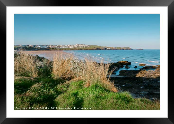 Fistral beach from outside the Headland Hotel Framed Mounted Print by Diane Griffiths