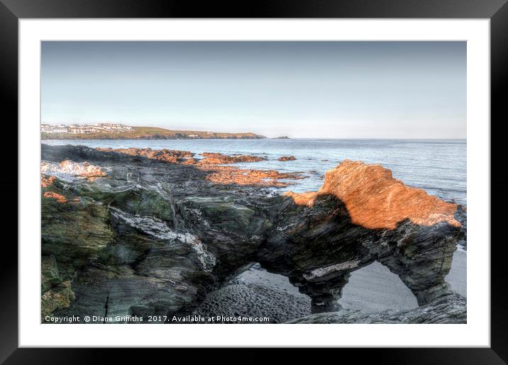 Little Fistral Beach looking towards Pentire Framed Mounted Print by Diane Griffiths