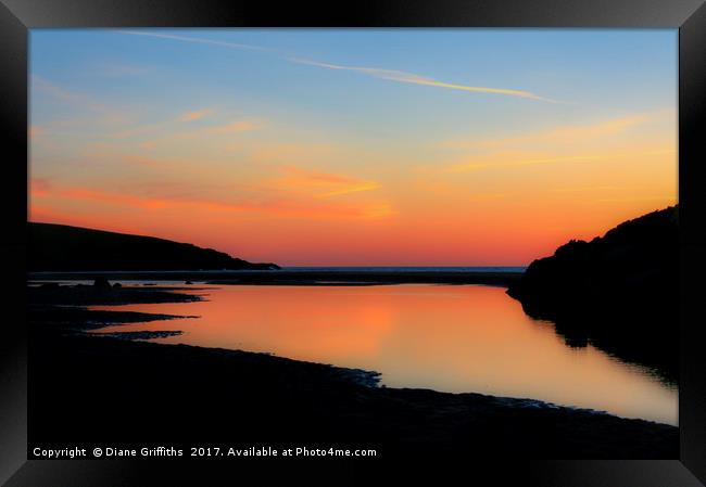 Sunset over Crantock Beach Framed Print by Diane Griffiths
