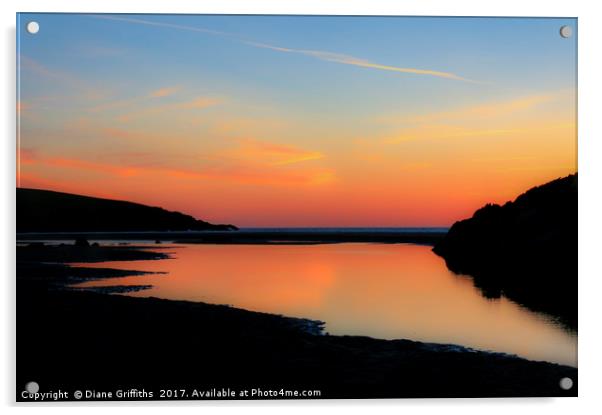 Sunset over Crantock Beach Acrylic by Diane Griffiths