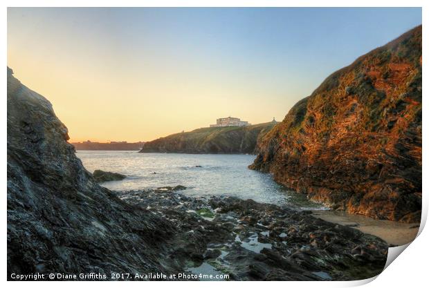 View of Newquay from Spy Cove Print by Diane Griffiths