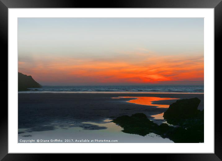 Sunset over Crantock Beach Framed Mounted Print by Diane Griffiths