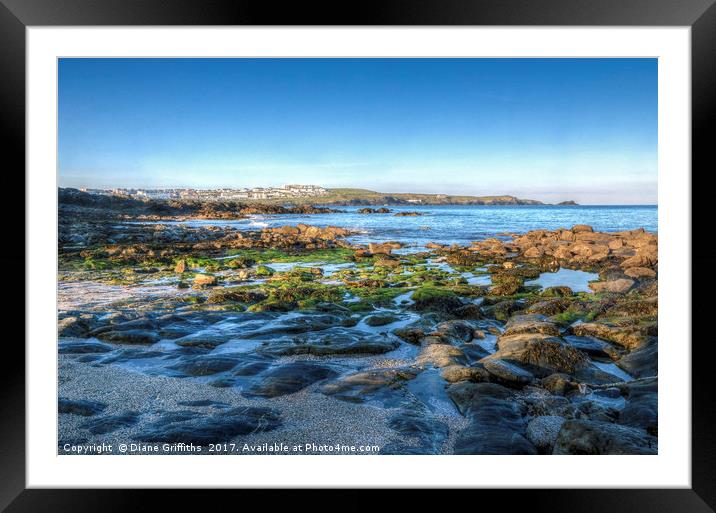 Little Fistral Beach looking towards Pentire Framed Mounted Print by Diane Griffiths