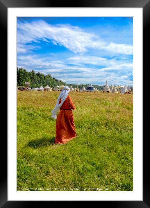 the woman in a medieval dress goes on a grass Framed Mounted Print by Alexander Ov