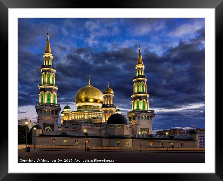 The new building of a mosque in Moscow Framed Mounted Print by Alexander Ov