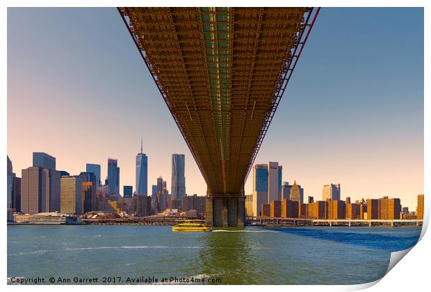 Under The Brooklyn Bridge Print by Ann Garrett