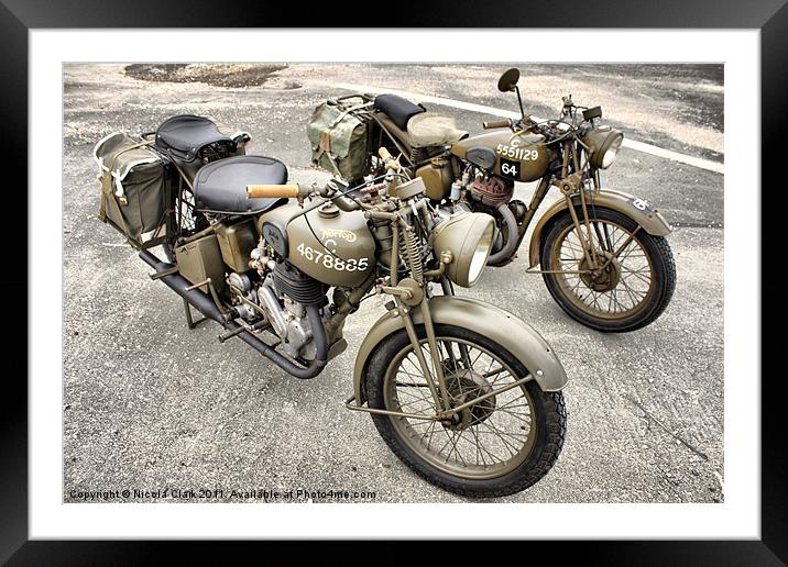 British WWII Motorcycles Framed Mounted Print by Nicola Clark