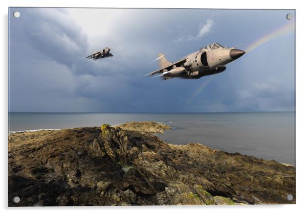 Sea Harriers over the Falklands Acrylic by Gary Eason