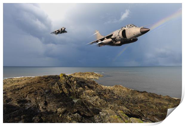Sea Harriers over the Falklands Print by Gary Eason