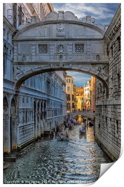 The Bridge of Sighs in Venice Print by Jon Jones