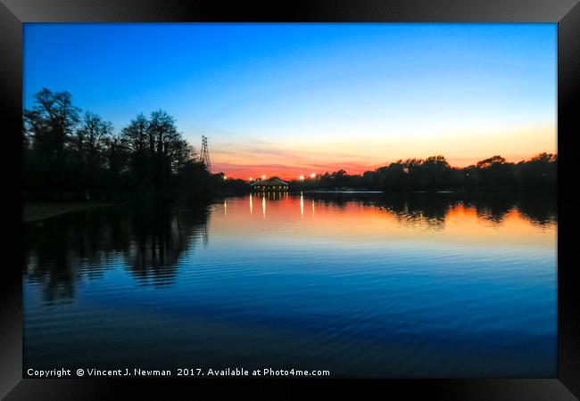 Sunset at Whitlingham Lake, Norwich, U.K  Framed Print by Vincent J. Newman