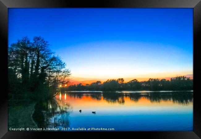 Sunset at Whitlingham Lake, Norwich, U.K  Framed Print by Vincent J. Newman