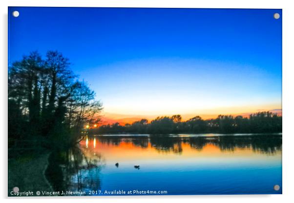 Sunset at Whitlingham Lake, Norwich, U.K  Acrylic by Vincent J. Newman