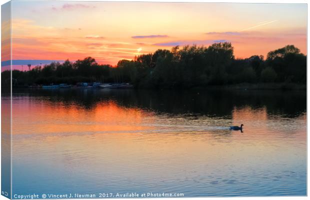Sunset at Whitlingham Lake, Norwich, U.K  Canvas Print by Vincent J. Newman