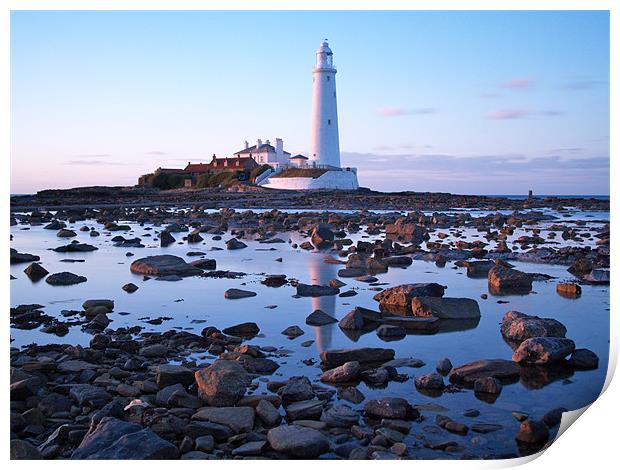 St Marys Island and Lighthouse. Print by Andrew Bradshaw