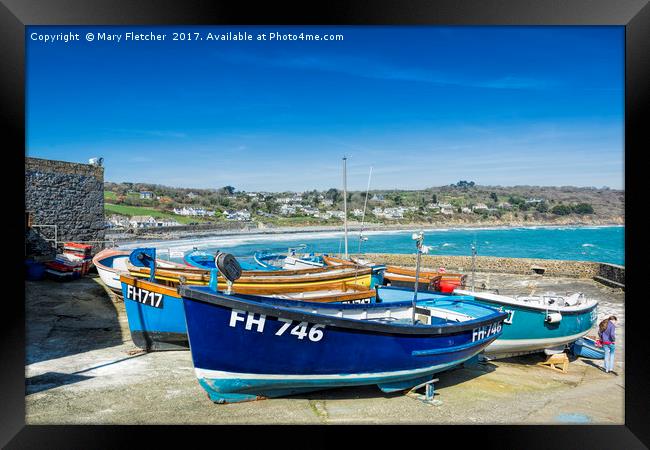 Coverack Fishing Boats Framed Print by Mary Fletcher