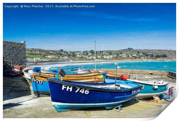 Coverack Fishing Boats Print by Mary Fletcher