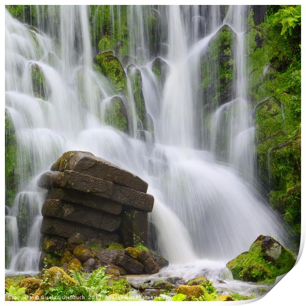 Artificial Waterfall in the mountain park Wilhelms Print by Gisela Scheffbuch
