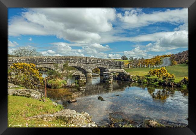 Bellever Clapper Bridge on Dartmoor in Devon Framed Print by Nick Jenkins
