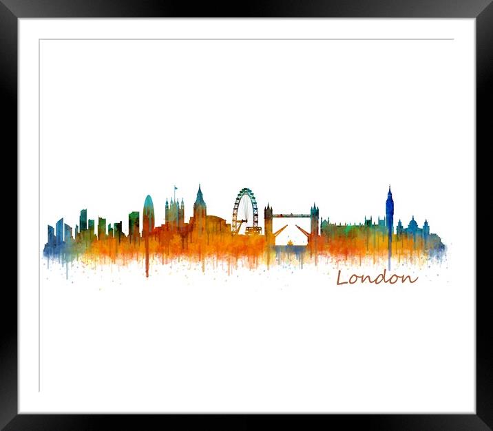 London Watercolor Skyline art City. v2 Framed Mounted Print by HQ Photo