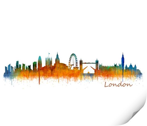 London Watercolor Skyline art City. v2 Print by HQ Photo